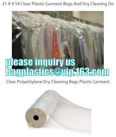 garment packaging bag cover dry clean poly garment bag rolls,laundry dry cleaning garment bag,Clear Polythene 21x4x54'',