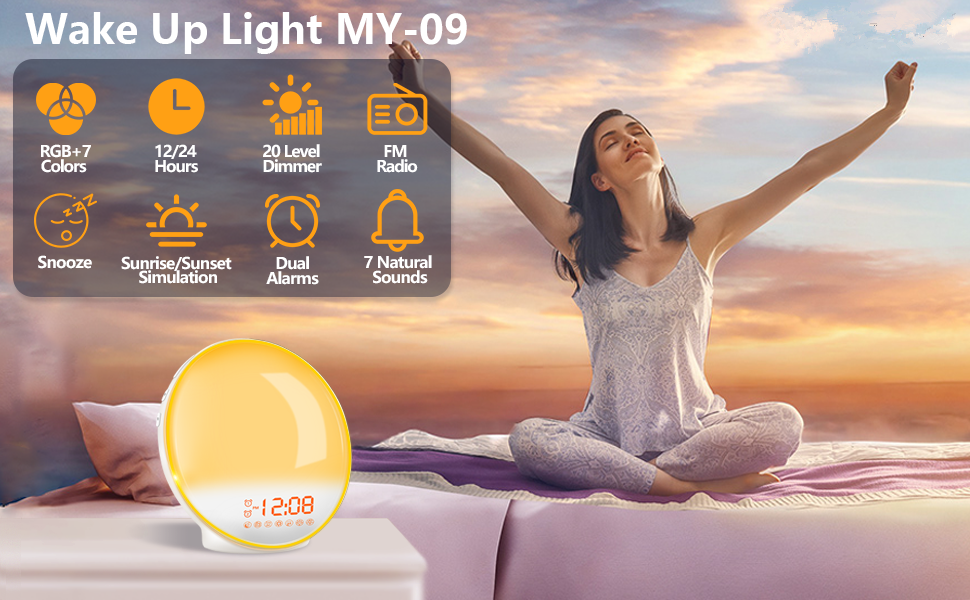 Acrylic RGB Sunrise Simulation Alarm Clock FM Radio Natural Wake Up Light