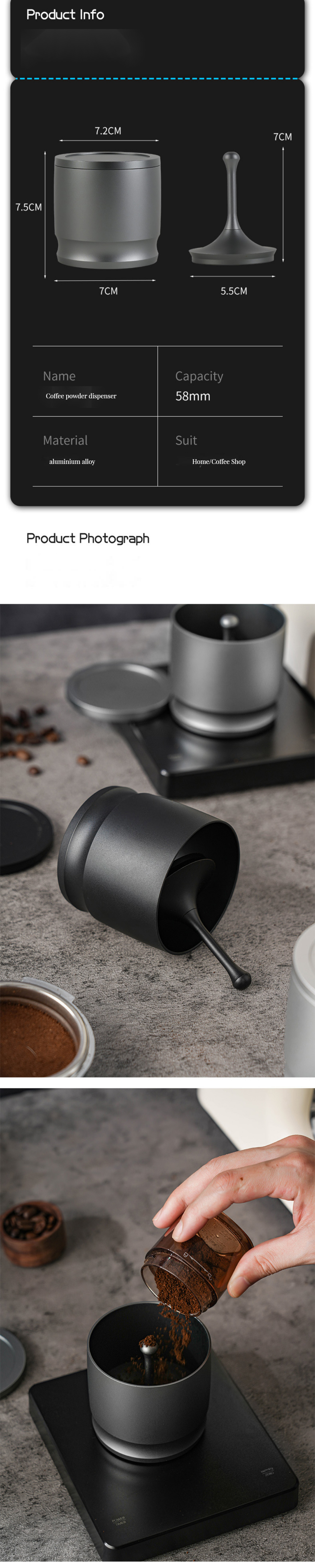 58mm Barista Tools Espresso Aluminum Dosing Cup Box Stocked Features with Bag-Shaped