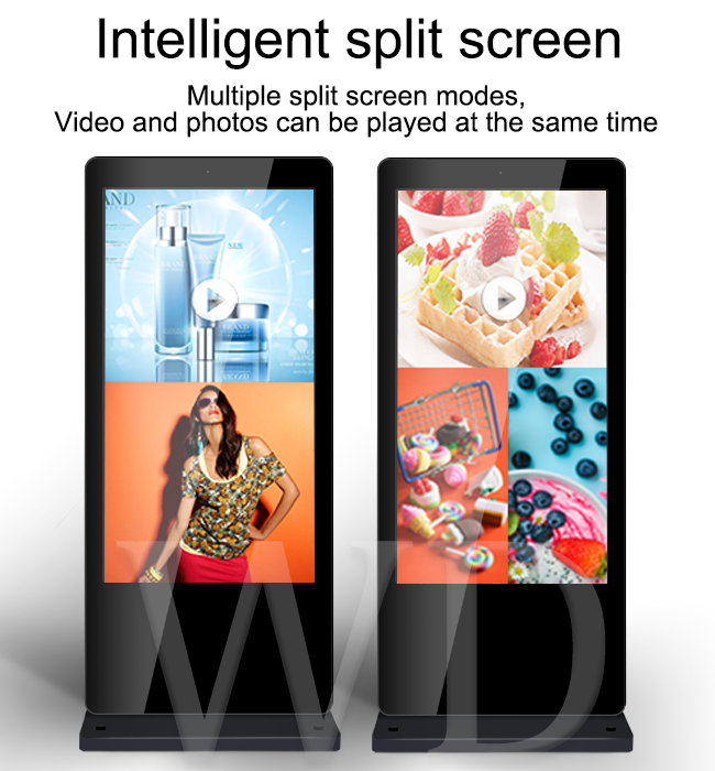 Slim 65" Outdoor LCD Digital Signage Intelligent Split Screen Display Free Stand Rustproof