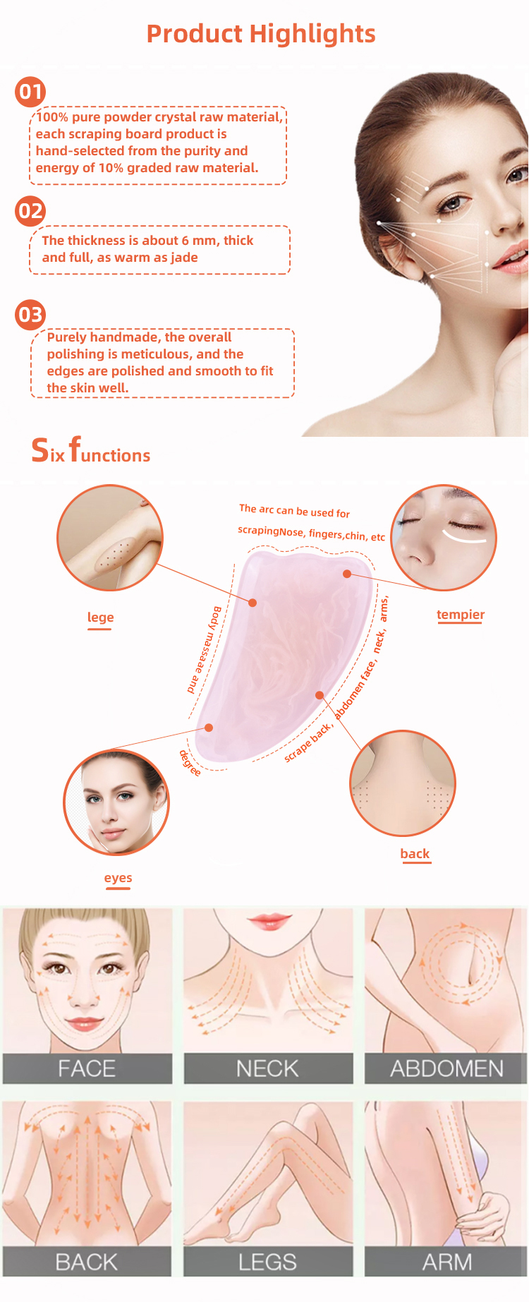 Rose Quartz Crystal Facial Roller Customized Face Eye Roller 10g