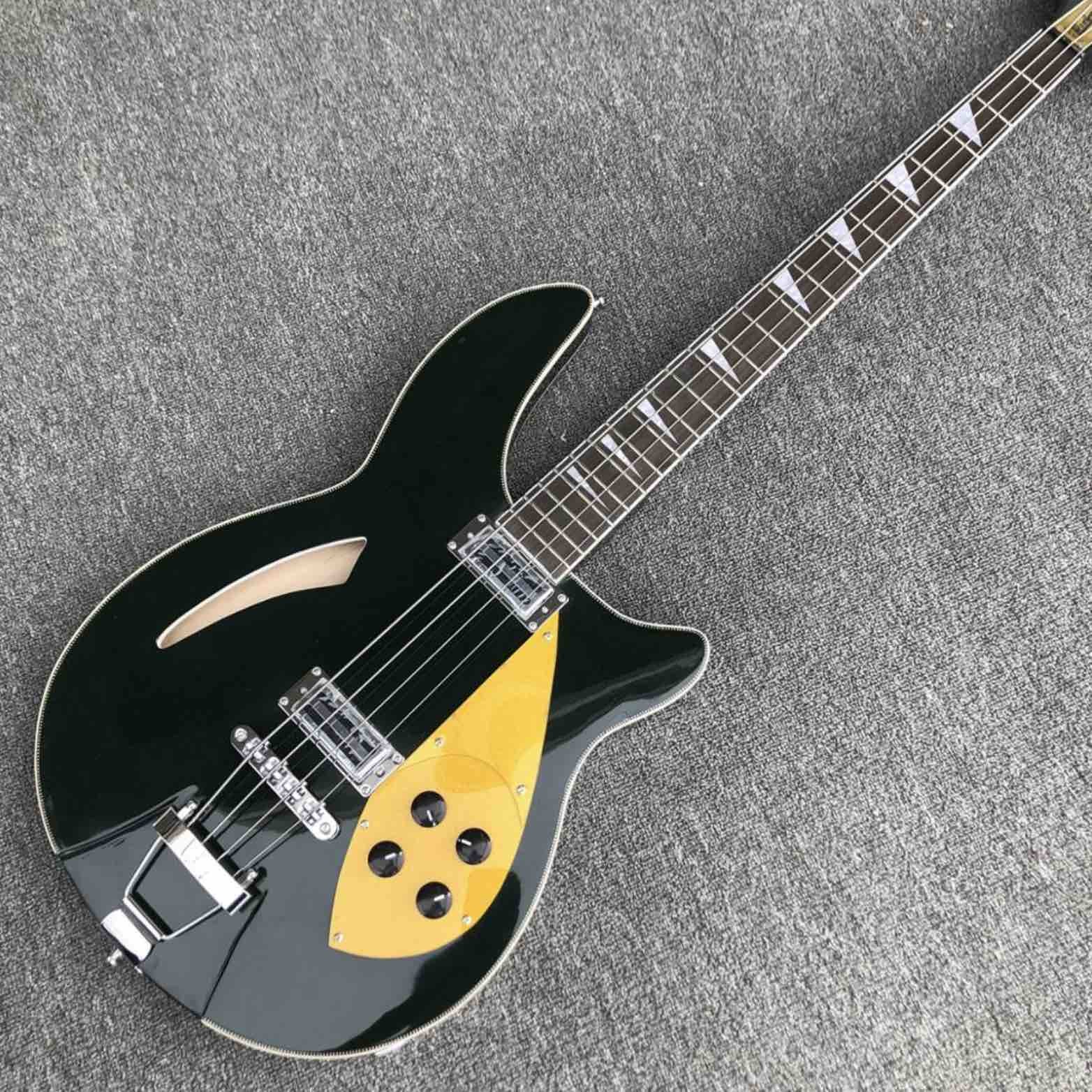 Bass guitar, Blackish green 4 strings rich electric bass guitar,Fishbone binding Chrome hardware,Free shipping