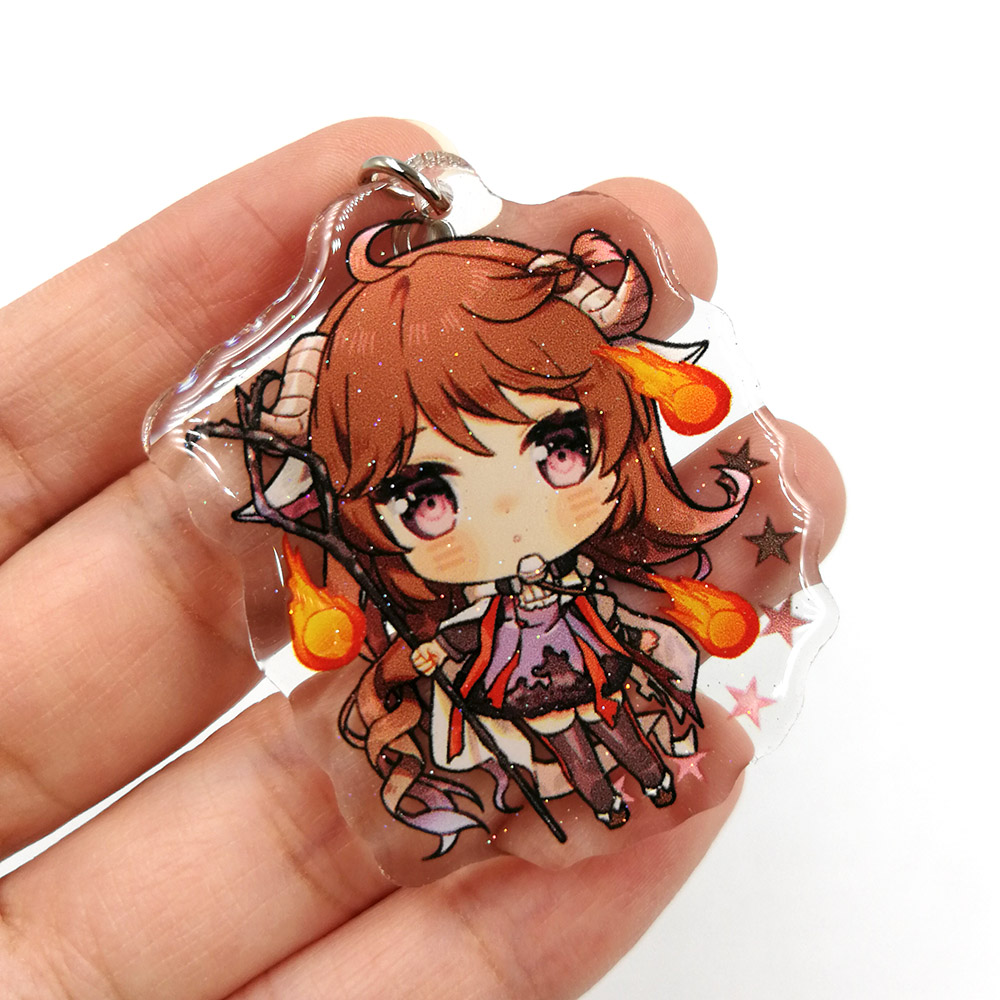 Custom Clear Double Printing Epoxy Acrylic Charms Keychains with Glitter