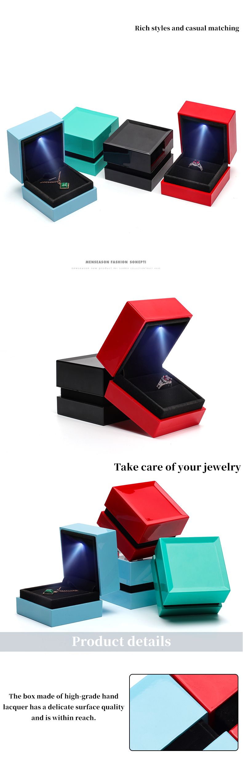Hanhong Square Spray Paint Multicolor Jewelry Box with Light and Silk Screen Printing