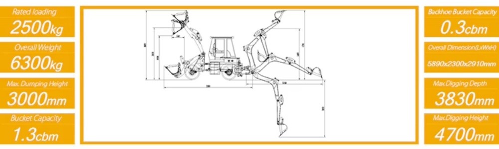Chinese Loader Machine Bl70-25 2500kg Small Compact Backhoe Excavator Loader