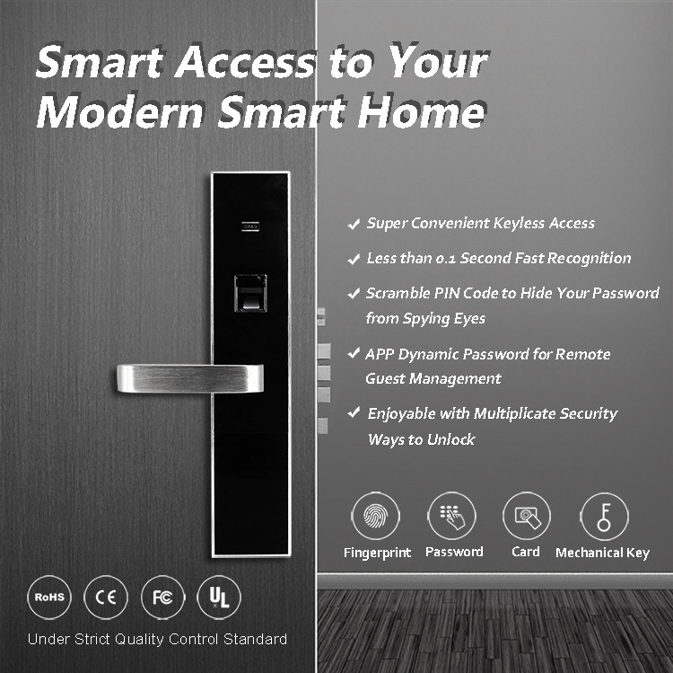 APP Dynamic Password Fingerprint Bedroom Door Lock Durable Code And Key Card