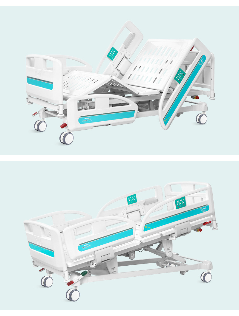 Metal Clinic Hospital Furniture Abs Side Rail Electric Control Folding Patient Medical Bed With Wheels