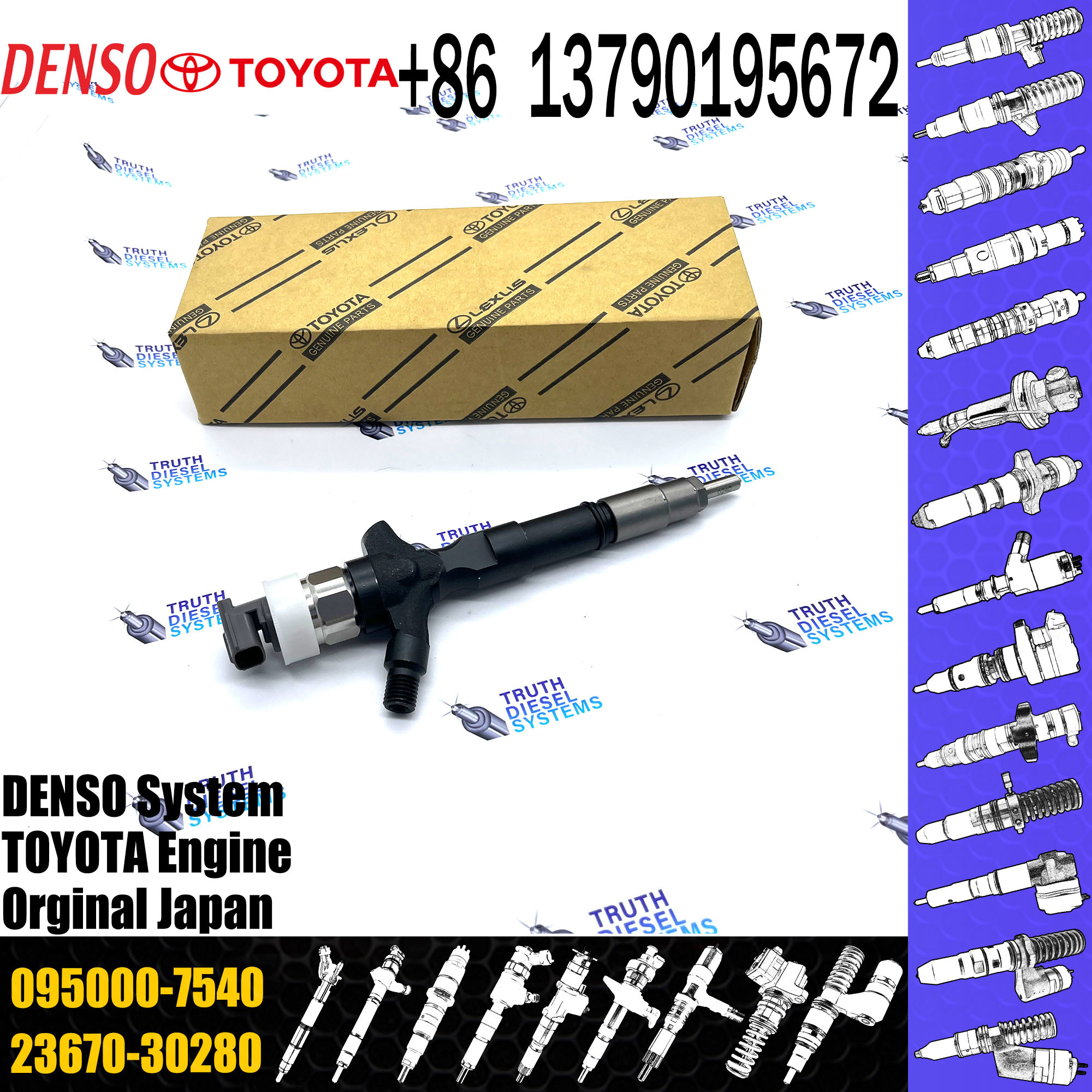 Common Rail Fuel Injector 23670-30280 095000-7540 For Toyota Hilux 1KD-FTV