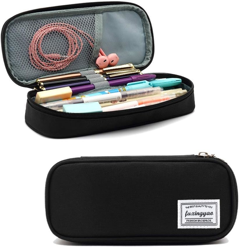 FUXINGYAO PENCIL CASE, MULTI- SLOT PENCIL POUCH, PORTABLE PENCIL BAG, PEN CASE FOR& OFFICE(BLACK)