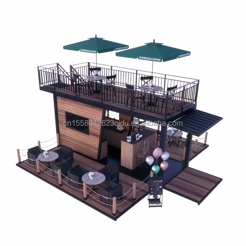 Modern Design Style Double-Storey Steel Sandwich Panel Outdoor Container Bar Coffee Shop for Food Beverage Business