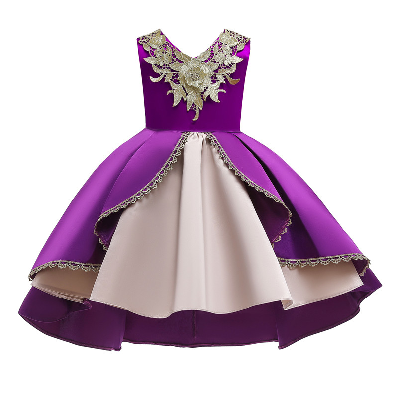 V-Neck Flower Girl Dress Champagne Lace Princess Dress Vestidos De Ropa Niña Sleeveless Christmas Dress Red/Blue/Purple