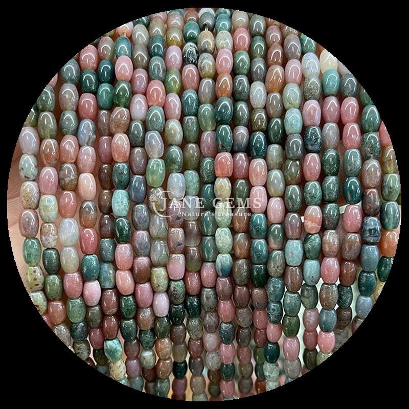 Indian Agate Green Dot Lemon Jade Gem Bead Natural Crystal Rice Shape Stone Loose Bead Strands For Bracelets