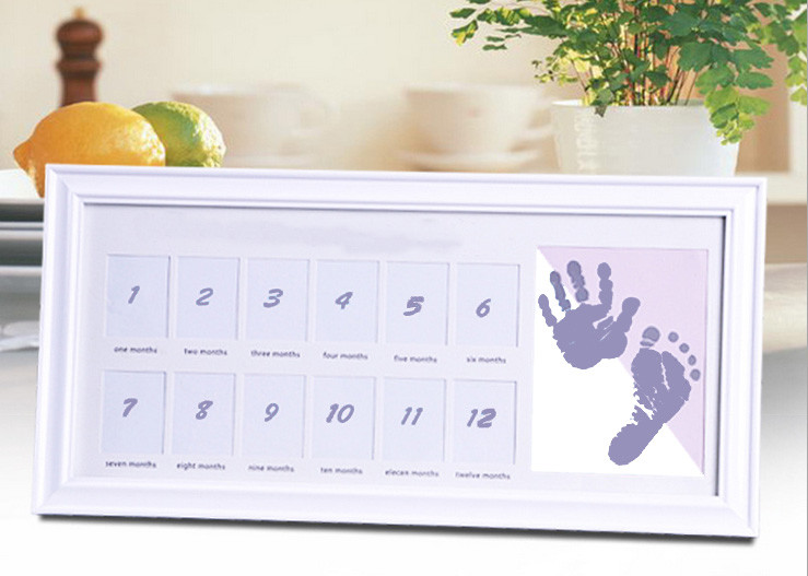 Decorative Memorable 12 Month Baby Picture Frame With Hand And Footprint Photo Ink