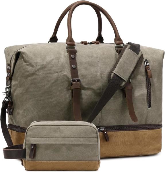 Green Weekender Large Overnight Canvas Carry on Sport Gym Yoga Travel Bag with