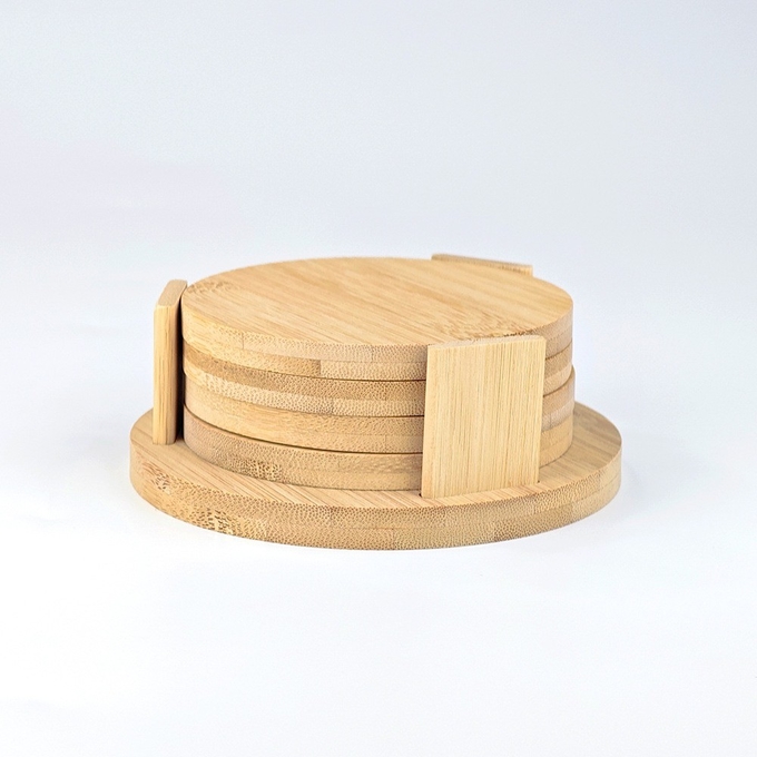 Eco Friendly Wood Sublimation Blanks Round Coasters With Holder Thick 0.8cm