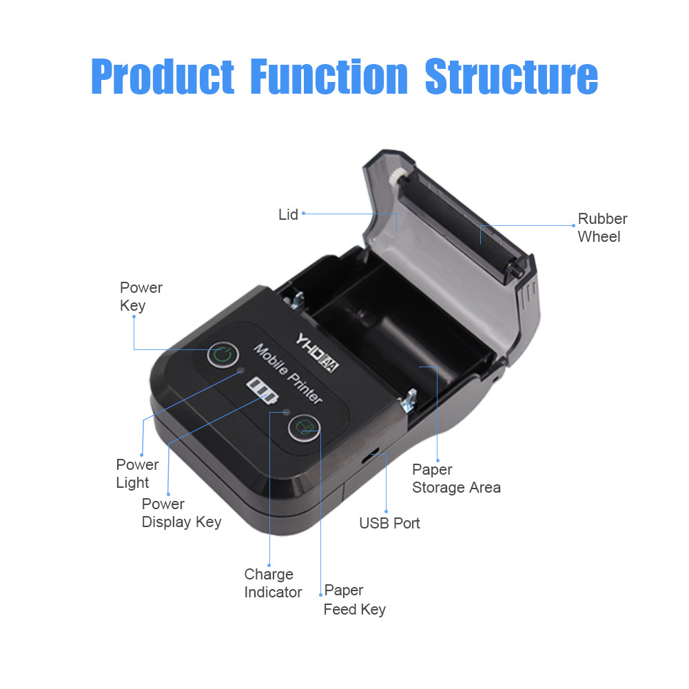 Wireless USB Portable Bluetooth Receipt Printer Mobile POS Printer Small Size
