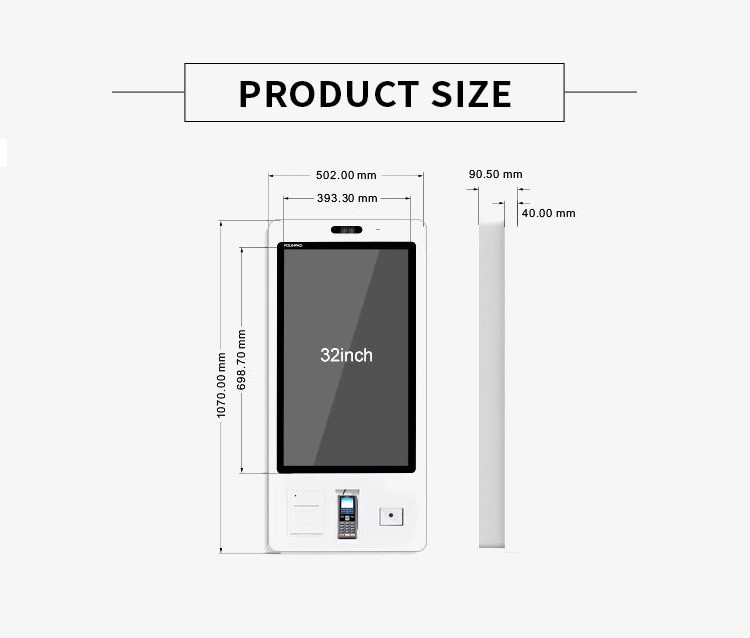 Capacitive Touch 500cd/m2 Self Service Payment Machine with 32inch touch display For Gas Station