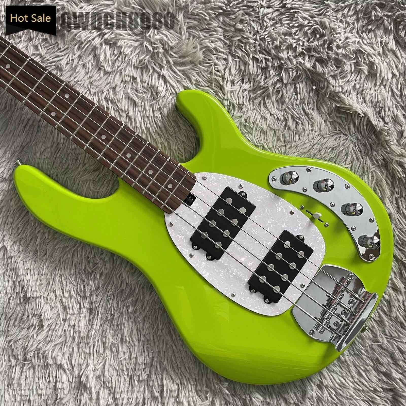 Custom 4 Strings Stingray Electric Bass Guitar in Green with White Pickguard Rosewood Fretboard