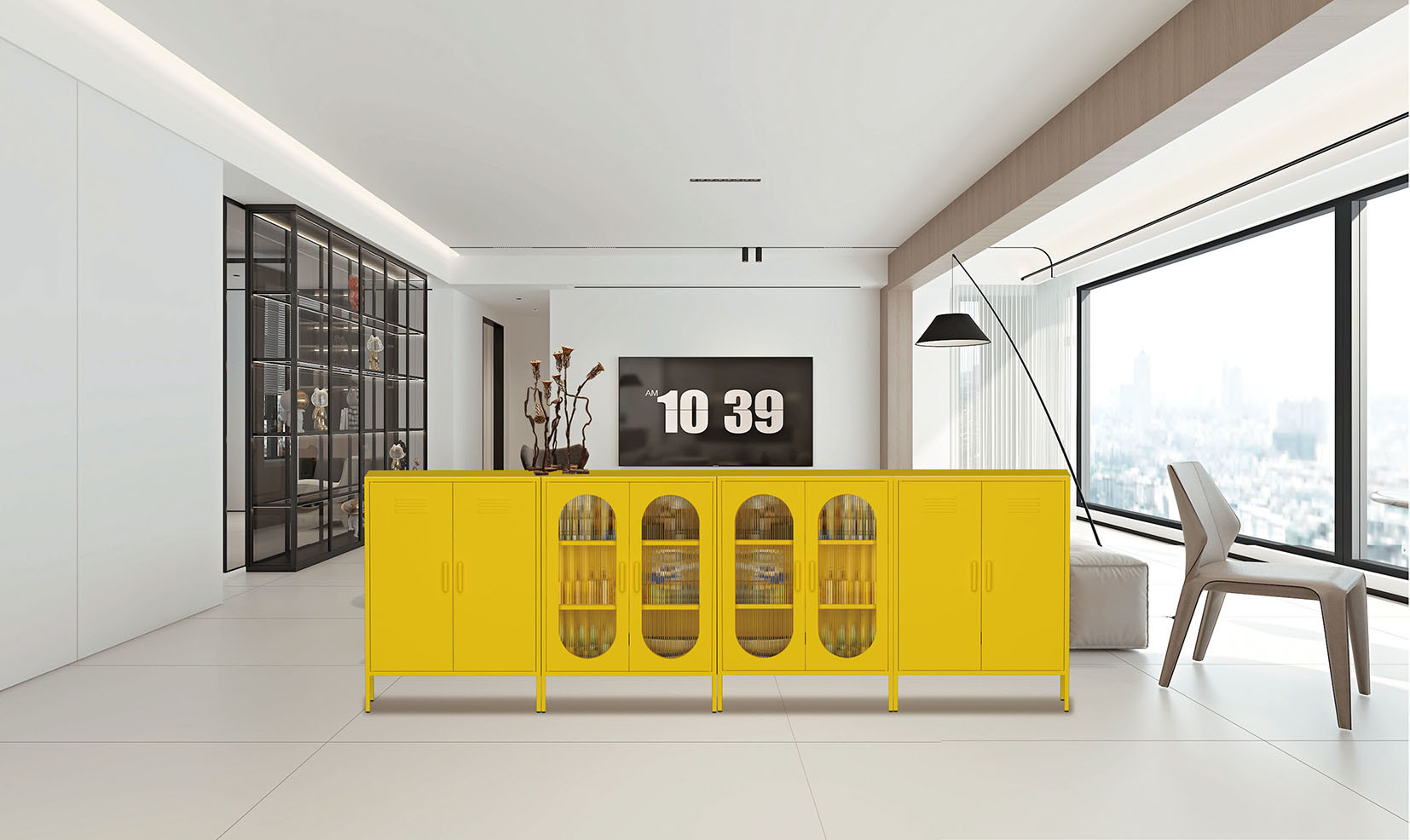 OEM ODM Swing Glass Door Storage Cabinet With 4 Adjustable Foot