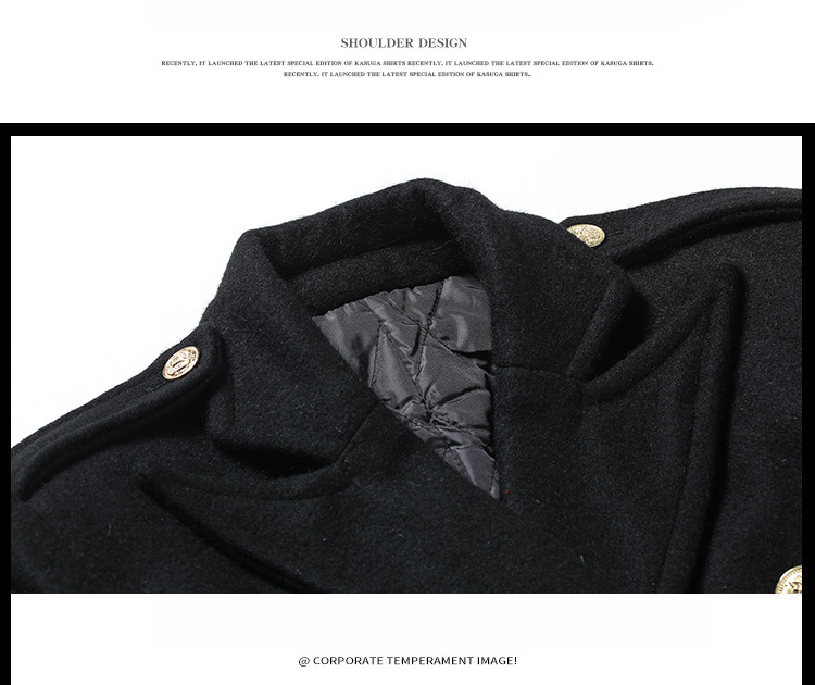Property Security Work Uniform 100% Cotton Aviation Captain Black Woolen Coat for Men