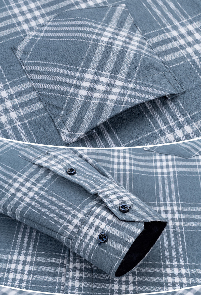 Thickened Fleece Viscose/Polyester/Spandex Plaid Shirt for Men's Office Causal Look