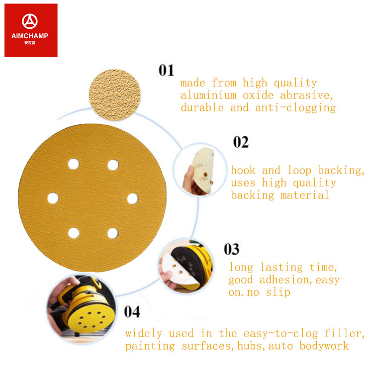 Hook And Loop Automotive Sanding Disc Putty Grinding sandpaper discs 236U yellow