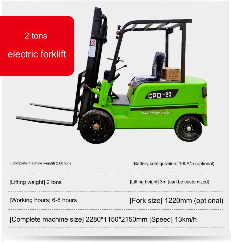 AC Controller Electric Forklift 2 Ton Load Capacity 3m-6m Lifting Height And Solid Tires