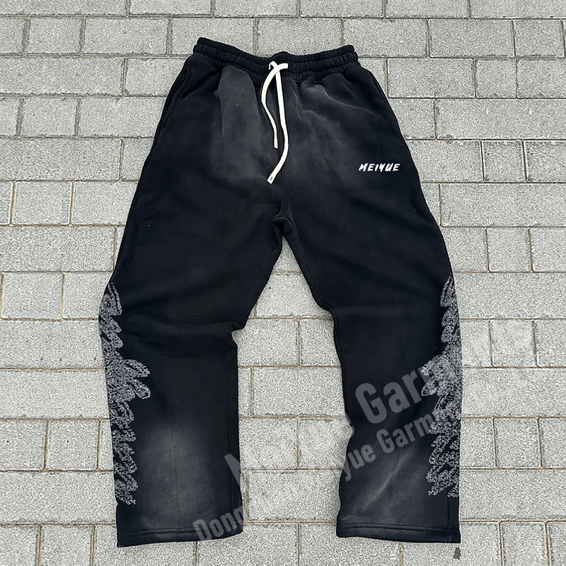 Custom Mens Joggers Wide Leg Flare Baggy Stacked Acid Washed Sweatpants Men Casual 100% Cotton Sweat Pants Trousers for Men