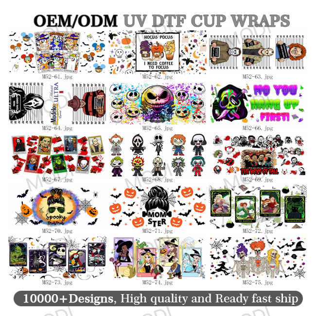 UV DTF Cup Wrap Transfers For Glass Tumblers Halloween Cup Stickers Design