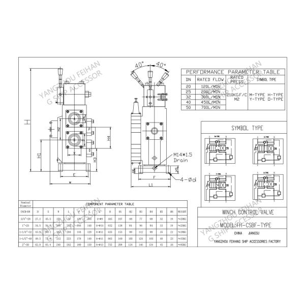 Performance Parameter Table For Winch Control Valve CSBF TYPE& Hydraulic Control Valve
