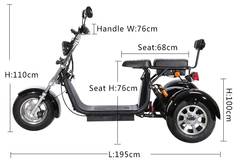 Red Green Three Wheel Electric Mobility Scooter For Adults Street Legal 60-80km 2000W
