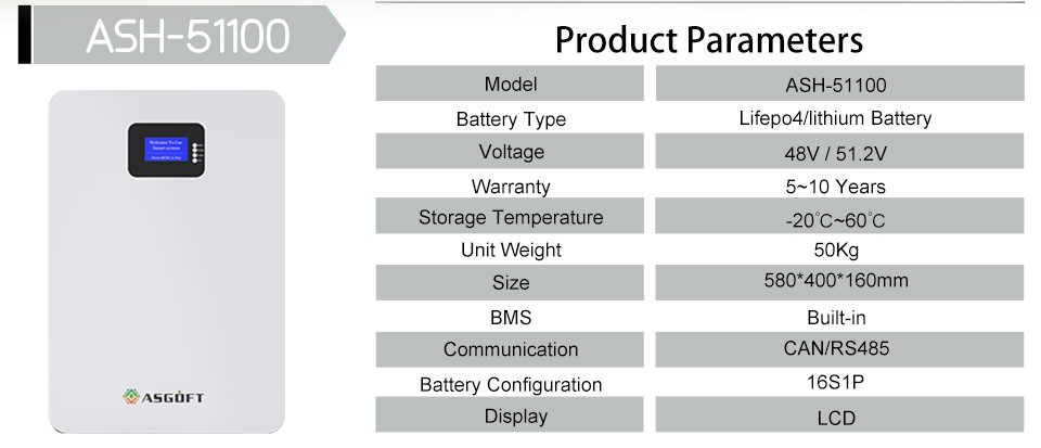 48v 51V Lifepo4 Battery Lithium 100Ah 5.12kwh 10kw Built-In BMS Powerwall With Lcd Display