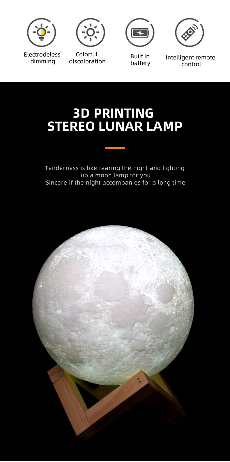 3D Lunar Moon LED Atmosphere Lamp 6000K DC 3.7V 10cm 12cm 15cm 18cm 20cm