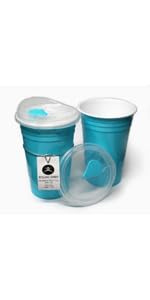 16oz reusable plastic party cups with lid.  2-pack, Turquoise.  Other colors available.  Double-wall