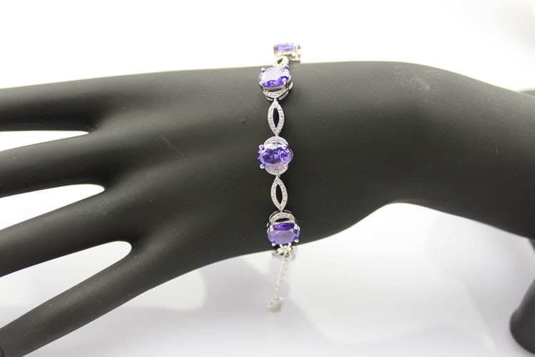 Women Jewelry 925 Silver Created 7x9mm Oval Amethyst Cubic Zircon Tennis Bracelet(B05PURPLE)