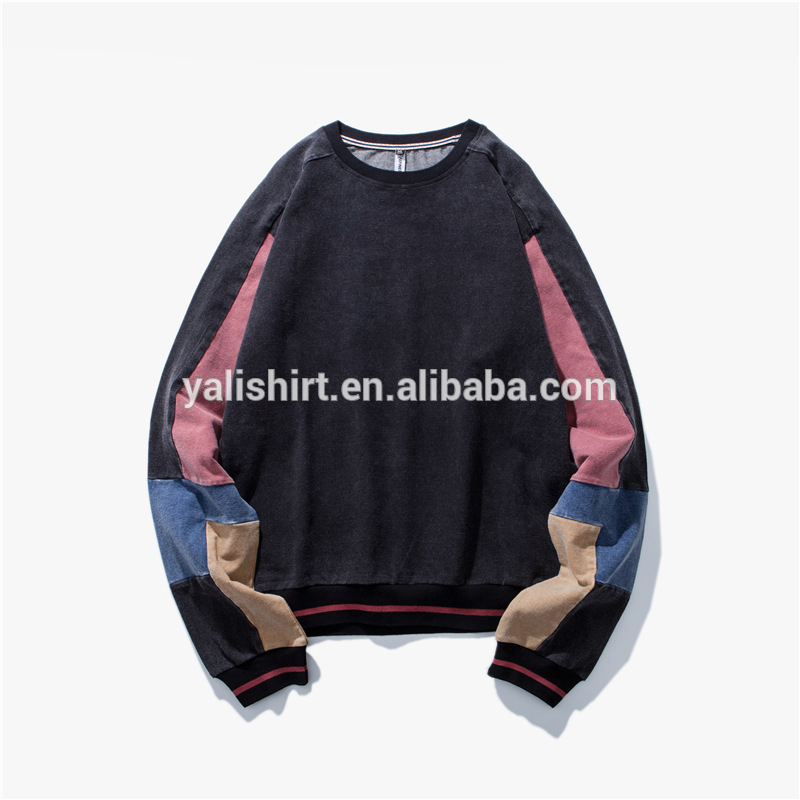 mens retro crewneck hoodies custom contrast color sweatshirt without hood