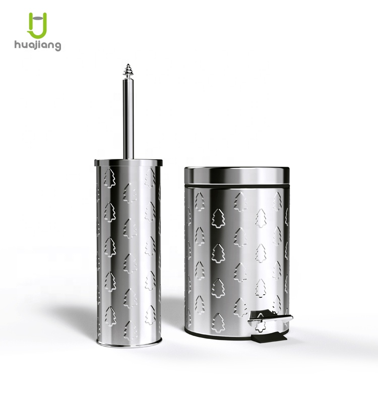 Rolling Cover Type Christmas Foot Pedal Trash Bin And Toilet Brush Set For Household Waste Bin Kitchen Garbage Bin 2021
