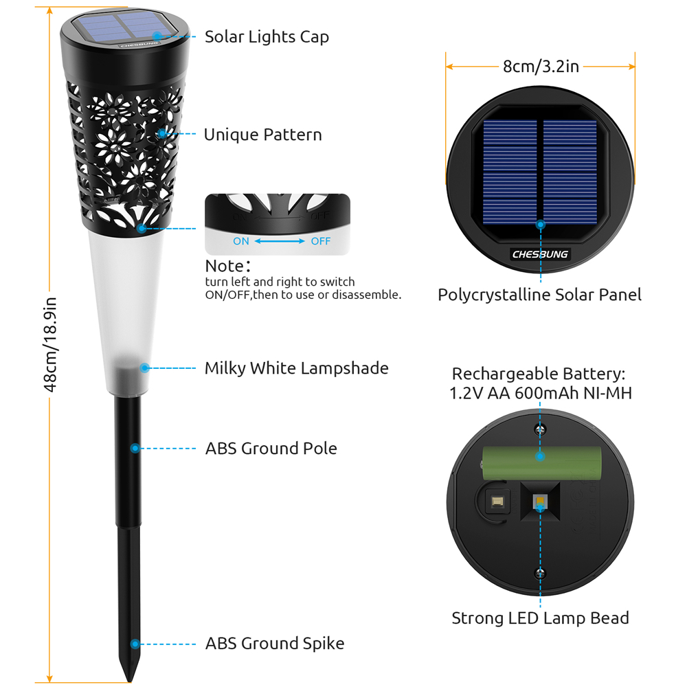 Solar Garden Walkway Lights LED Solar Powered Lights 3500K Warm White