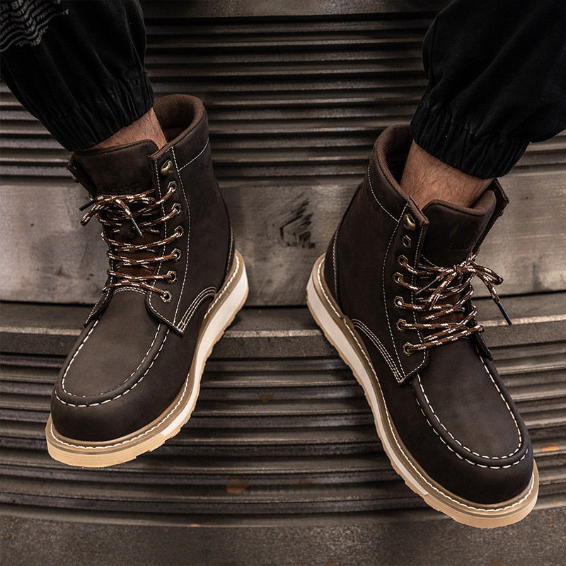 Wholesale Nubuck Leather Goodyear Welt Engineer Rubber Steel Toe