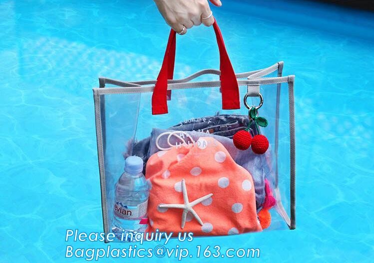 Summer Detachable Women Transparent PVC Handbag Shoulder Bag, handle shoulder strap sand vinyl tote clear pvc beach bag