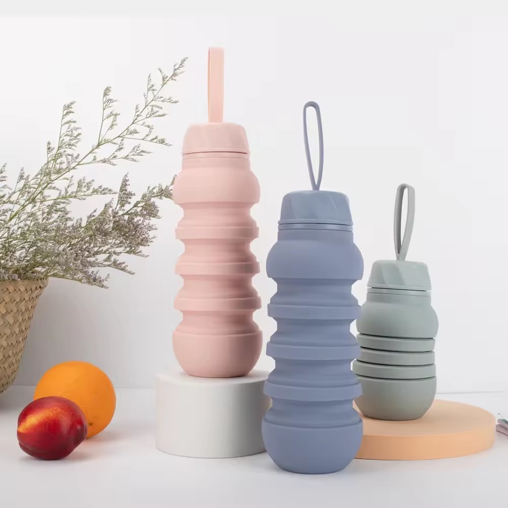 350ml 550ml 750ml Foldable Silicon Water Bottle BSCI ISO9001