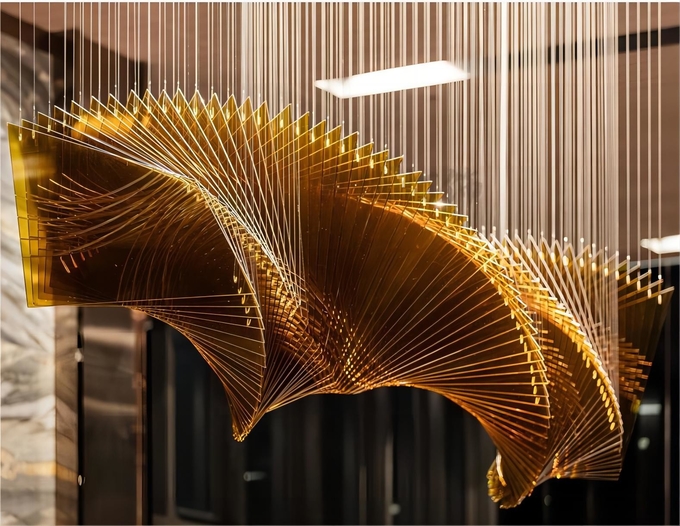 Wave Shaped Hotel Lobby Banquet Exhibition Hall Chandelier Art Custom Engineering Lamp