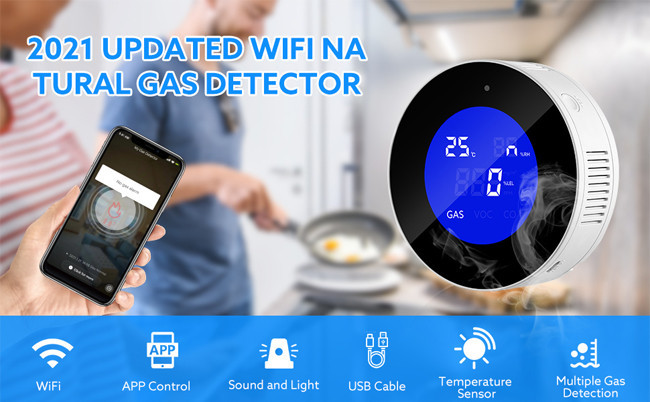 Tuya Battery Powered Gas Leak Detector Wall Mount ROHS Certificate