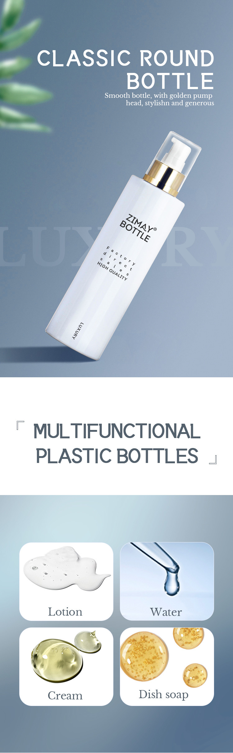 White plastic cosmetic hair mist alchohol packaging container continuous room hotel 500ml gold top 250ml spray bottle