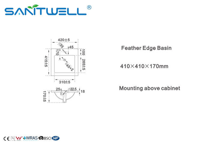Indoor Counter Top Wash Basin With Sink And Faucet AB8003-40 410×410×170mm