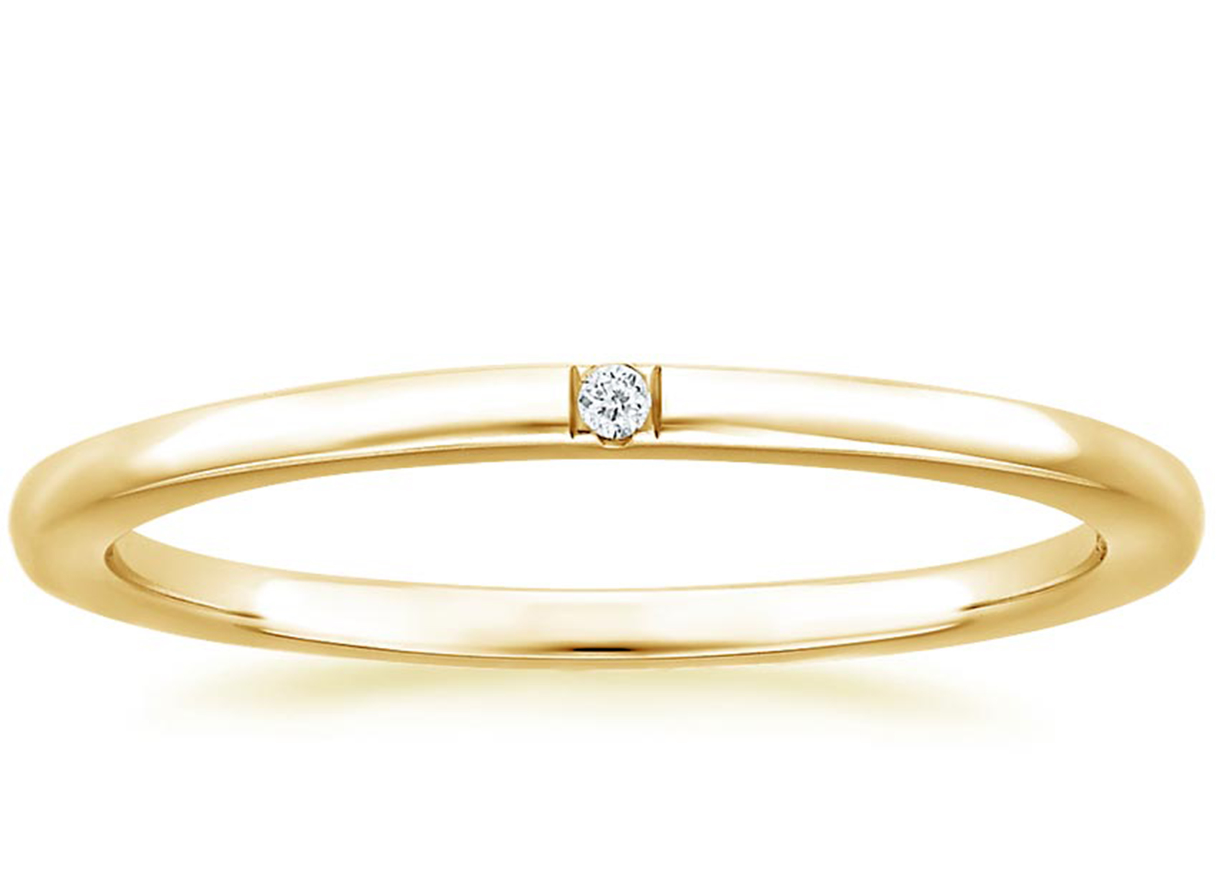 Solitaire Diamond 14K Yellow Gold Jewelry Tiny 0.04ct 2.0mm-2.3mm Band Size