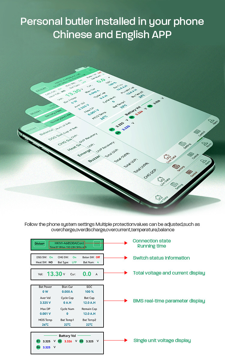 Bms 16s 48v 200a With Balancing Smart BMS Lifepo4 With Lcd Touch Screen