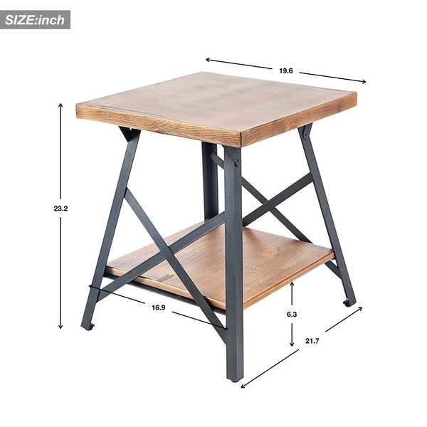 Solid Wood Top 23.2''H Modern Industrial End Table 23lb Metal Base