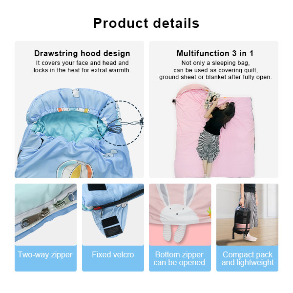 Detachable Warm Kids Sleeping Bags For Adults Pongee Lined Children'S Sleeping Bags