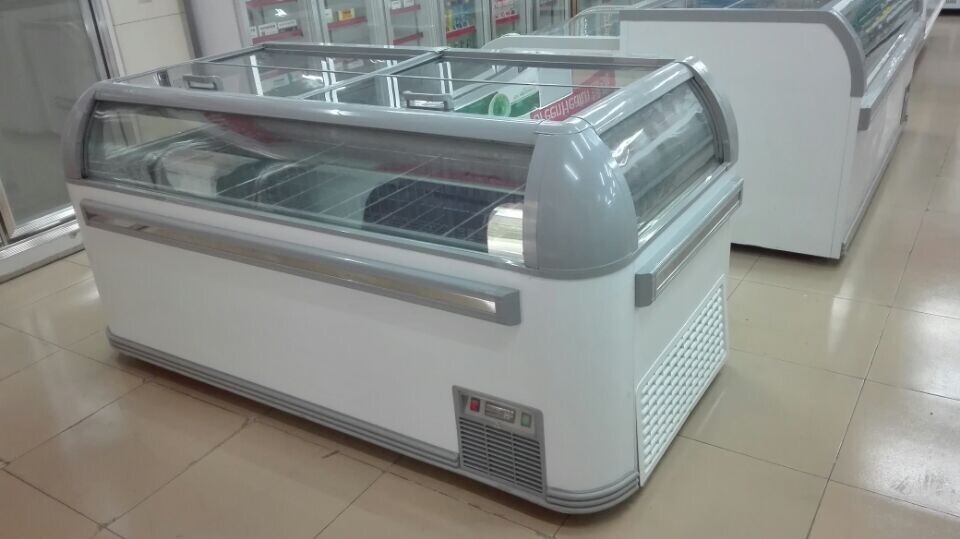 Tempered Glass Supermarket Island Freezer Combined Auto Defrost For Ice Cream